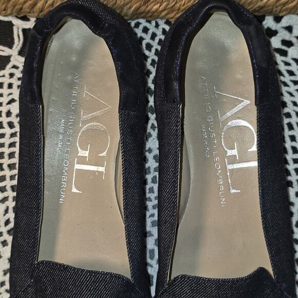 AGL Attilio Giusti Leombruni Denim Flats 37.5 Made in Italy Cap Toe Leather Sole - Picture 4 of 7